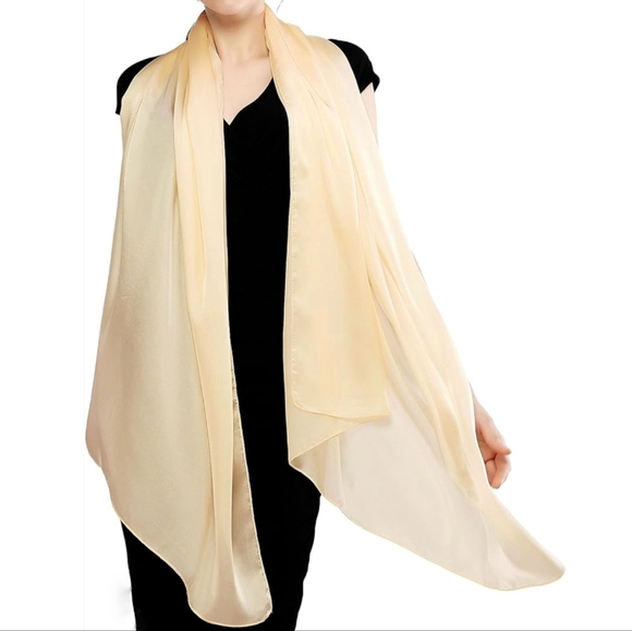 VINTAGE XL Cream Chiffon Shawl Scarf Pareo Wrap Flowing Oversized - Picture 2 of 13